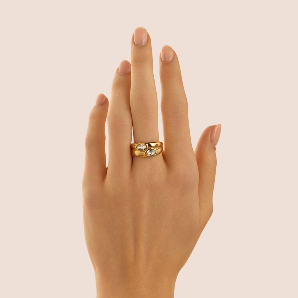 Anello Fascia Radiance Acciaio Dorato Cristallo