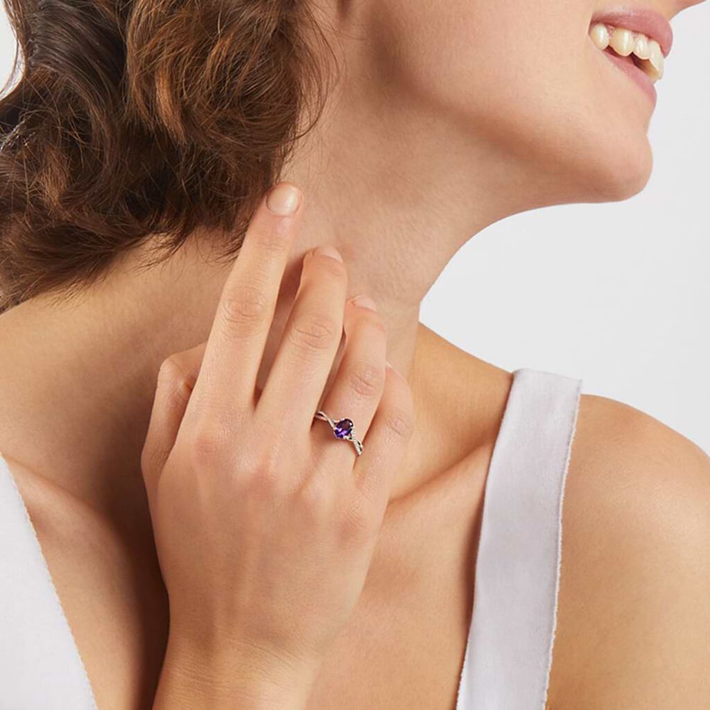Anello Solitario Amélie Oro Bianco Ametista Cubic Zirconia - Anelli con Pietre Donna | Stroili