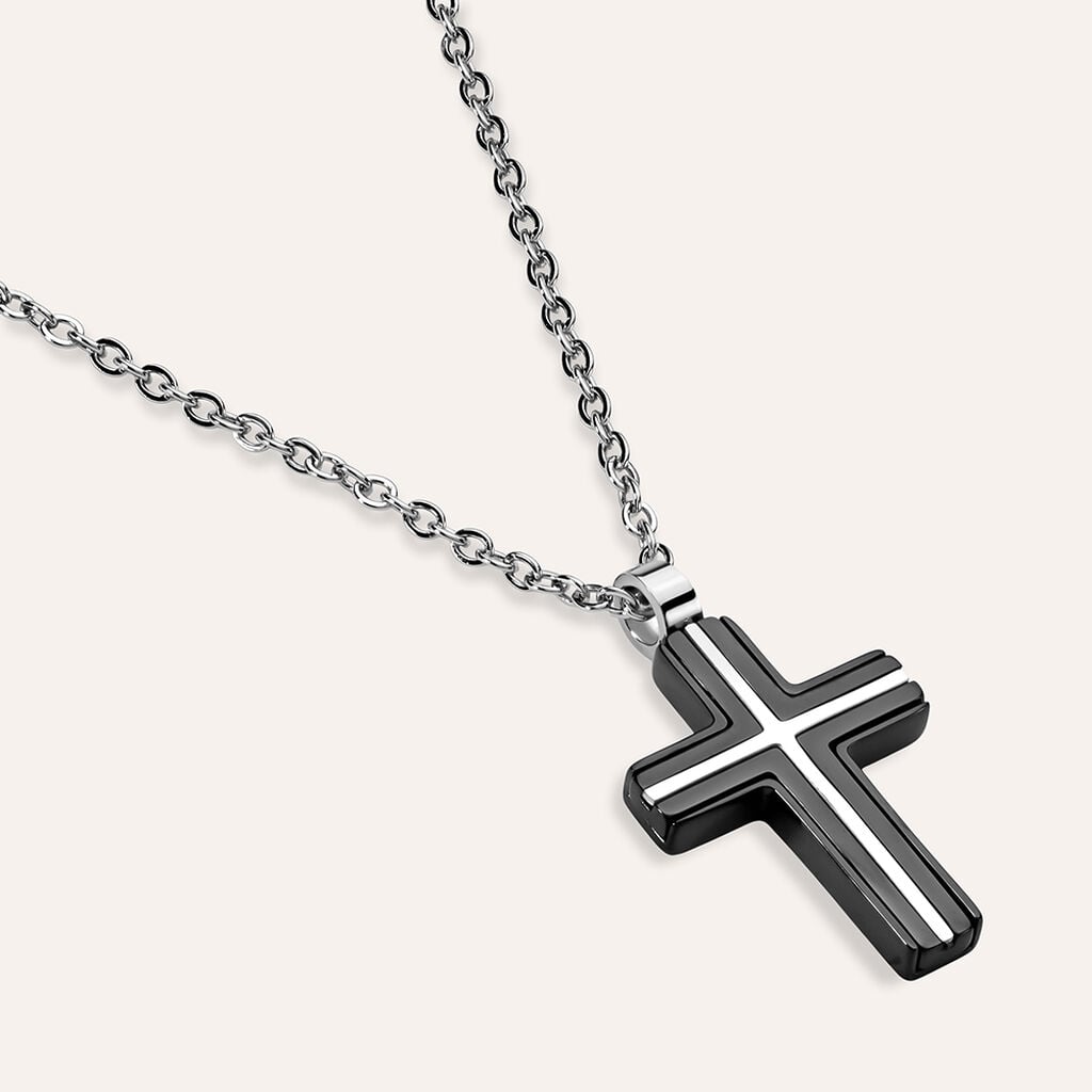 Collana Man Code Acciaio Bicolore Bianco / Nero