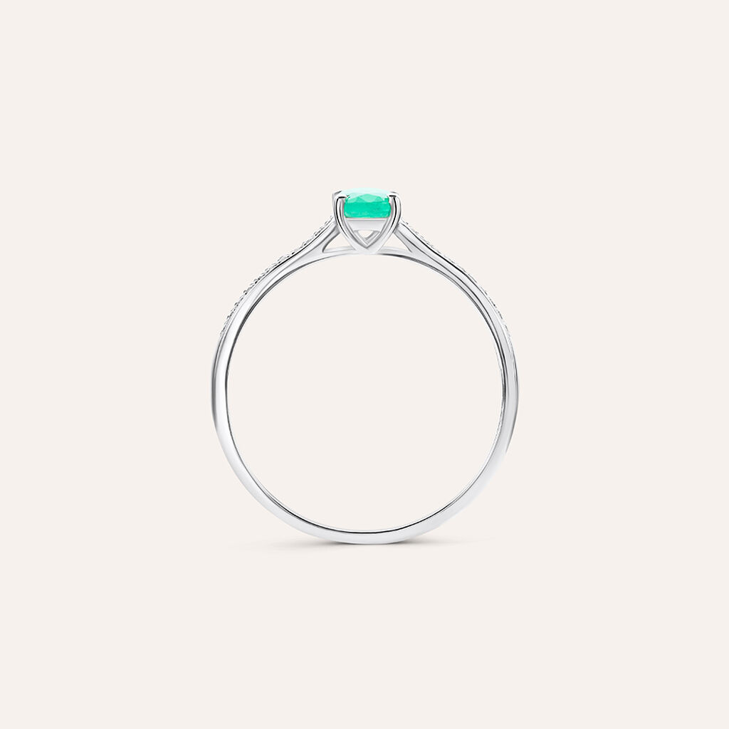 Anello Solitario Charlotte Oro Bianco Smeraldo Diamante - Anelli con Pietre Donna | Stroili