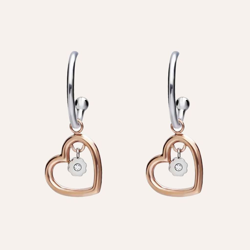 Orecchini A Cerchio Sunrise Acciaio Bicolore Bianco / Rosa Cristallo