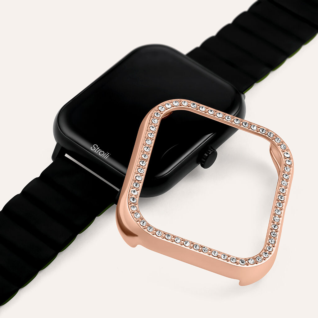 Cover in Plastica Rosata con Cristalli Bianchi Compatibile con Stroili Smartwatch Square