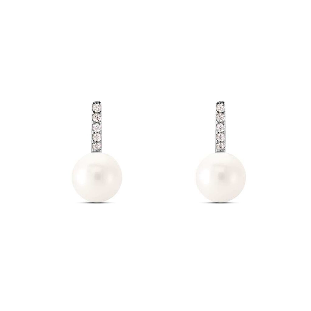 Orecchini Lobo Gabrielle Oro Bianco Perla D'Acqua Dolce Cubic Zirconia - Orecchini a Lobo Donna | Stroili
