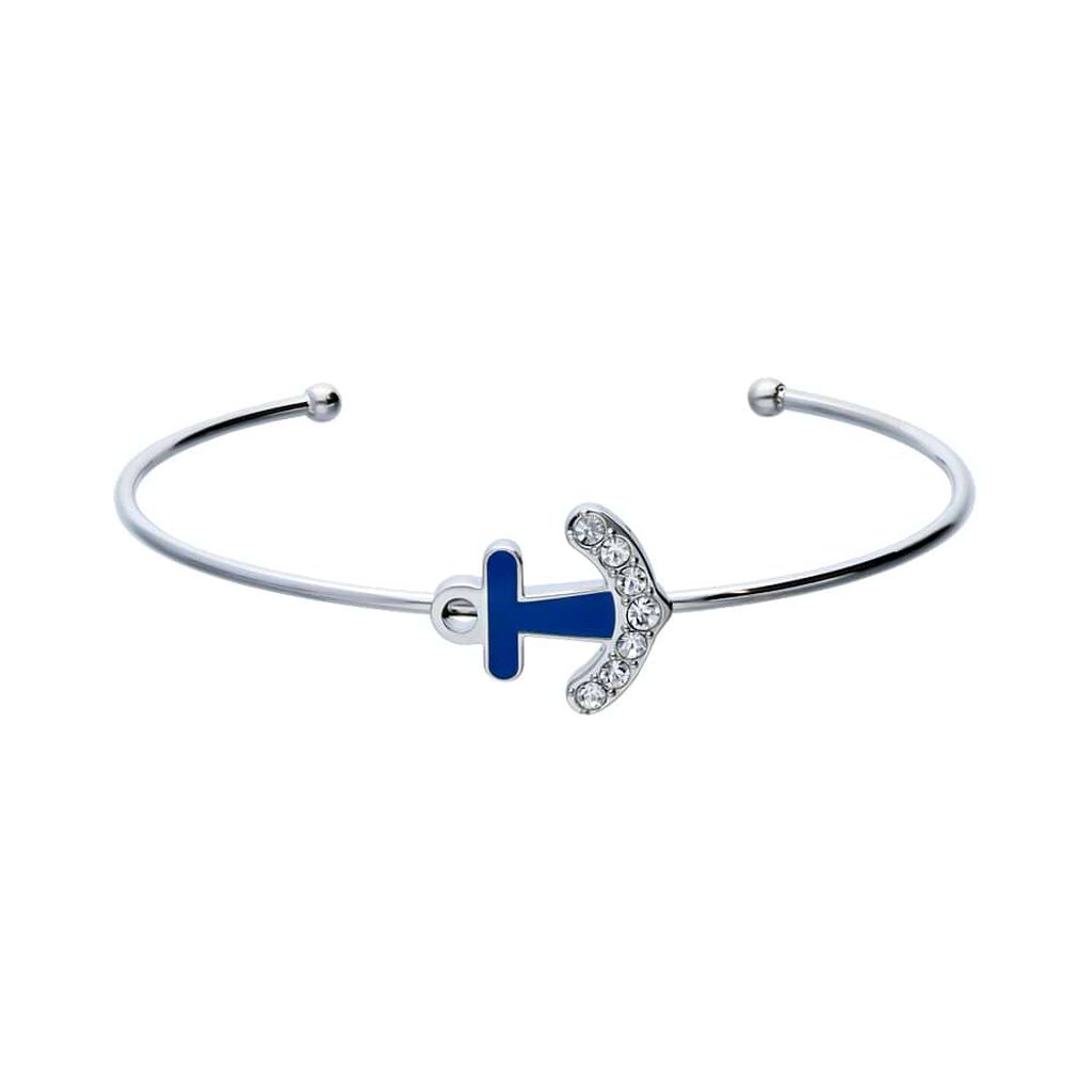 Bangle in acciaio con ancora blu e strass - Bracciali Donna | Stroili