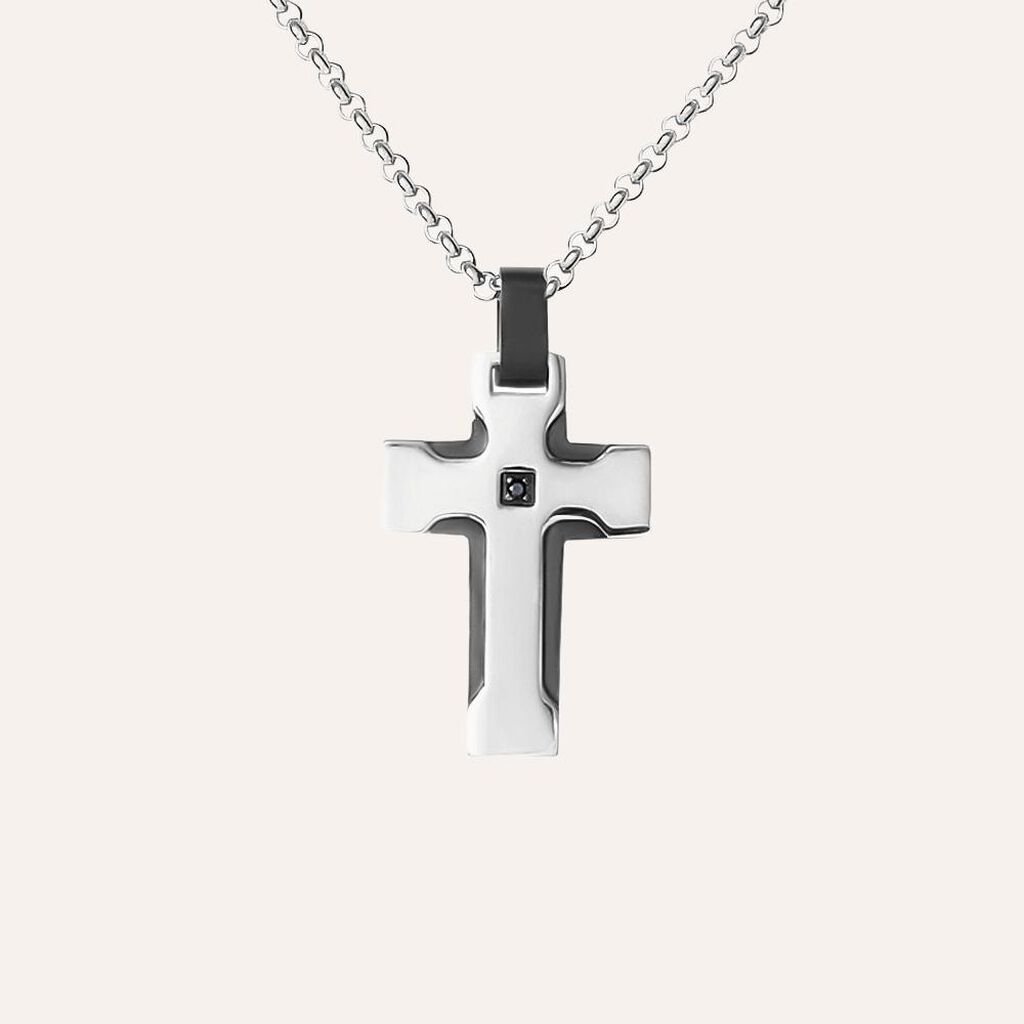 Collana Man Code Acciaio Bicolore Bianco / Nero Cubic Zirconia