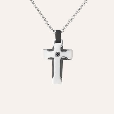 Collana Man Code Acciaio Bicolore Bianco / Nero Cubic Zirconia