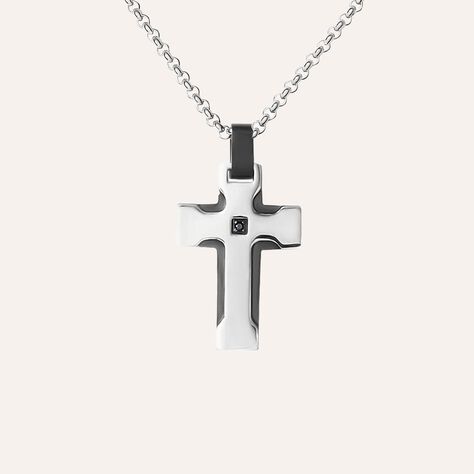 Collana Man Code Acciaio Bicolore Bianco / Nero Cubic Zirconia - Collane Uomo | Stroili