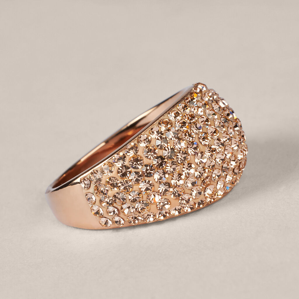 Anello Fascia Aura Acciaio Rosa Cristallo