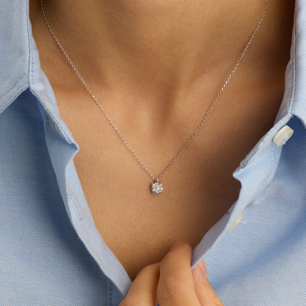 Collana Punto Luce Petali Oro Bianco Diamante