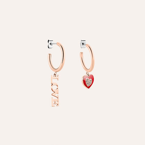 Orecchini Spaiati Lady Sweet Acciaio Rosa Cristallo - Orecchini a Cerchio Donna | Stroili