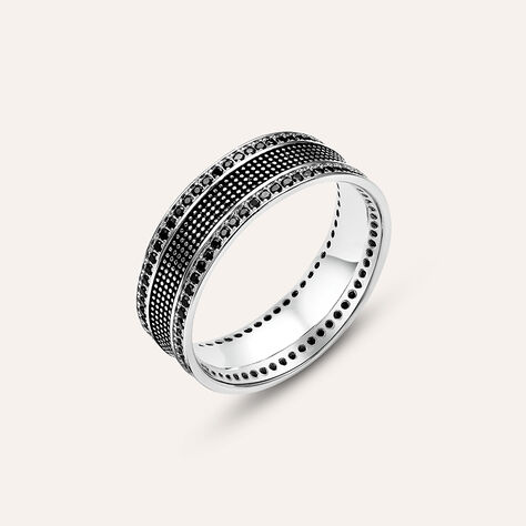 Anello Fascia Gentleman Argento Bicolore Bianco / Nero Cubic Zirconia - Anelli con Pietre Uomo | Stroili