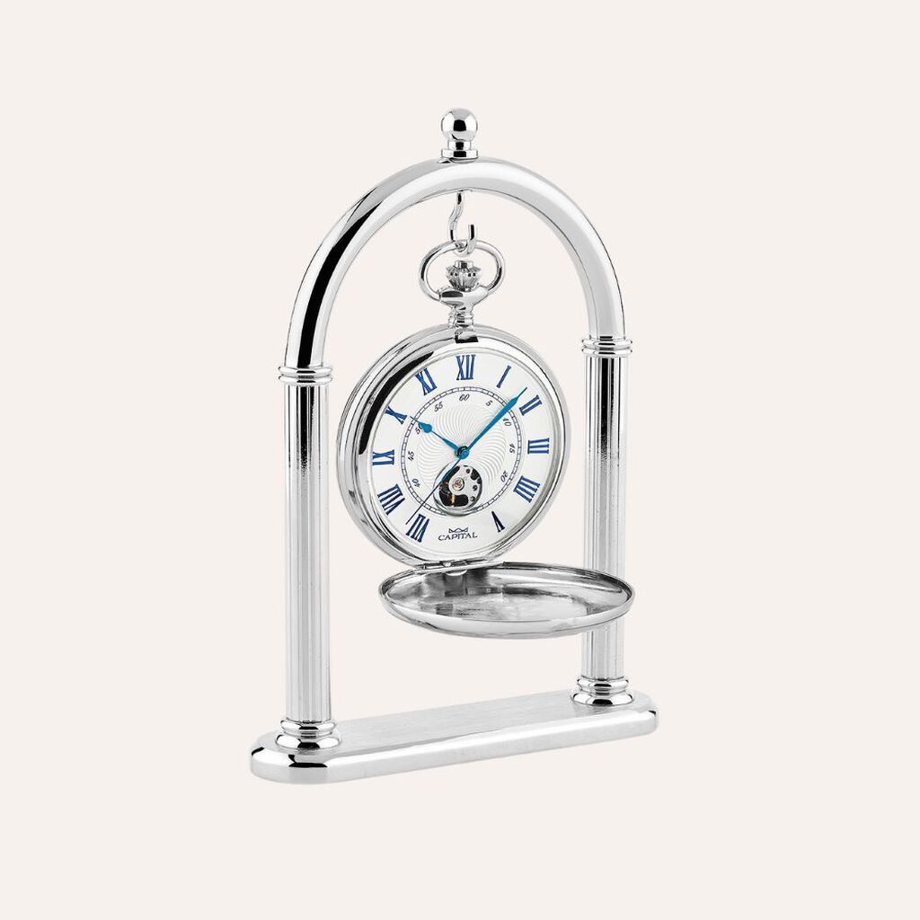 Set Orologio Meccanico da Tasca Capital in Metallo e Stand in Metallo