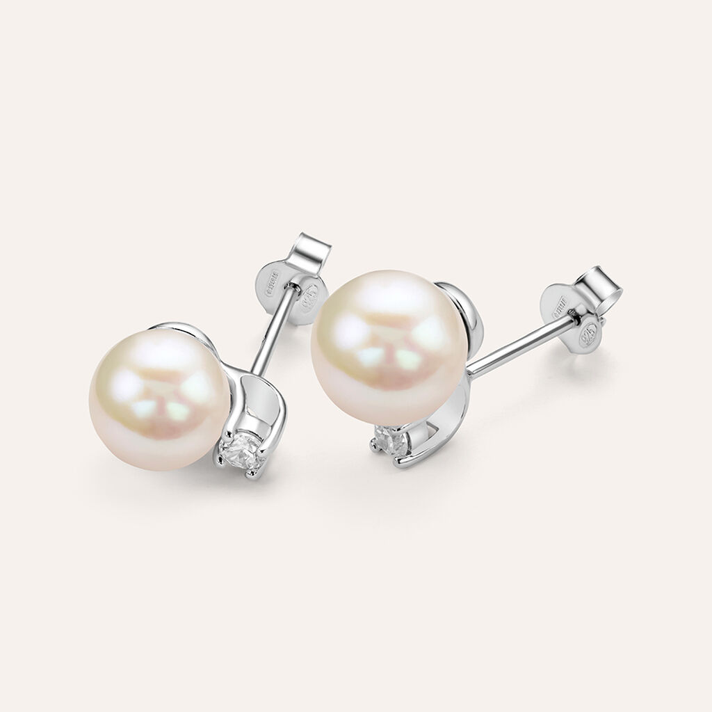 Orecchini Lobo Silver Pearls Argento Rodiato Perla sintentica Cubic Zirconia - Orecchini a Lobo Donna | Stroili