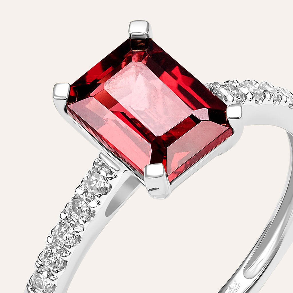 Anello Solitario Jasmine Oro Bianco Rodolite Diamante - Anelli con Pietre Donna | Stroili