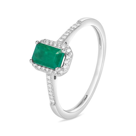 Anello Solitario Charlotte Oro Bianco Smeraldo Diamante - Anelli con Pietre Donna | Stroili