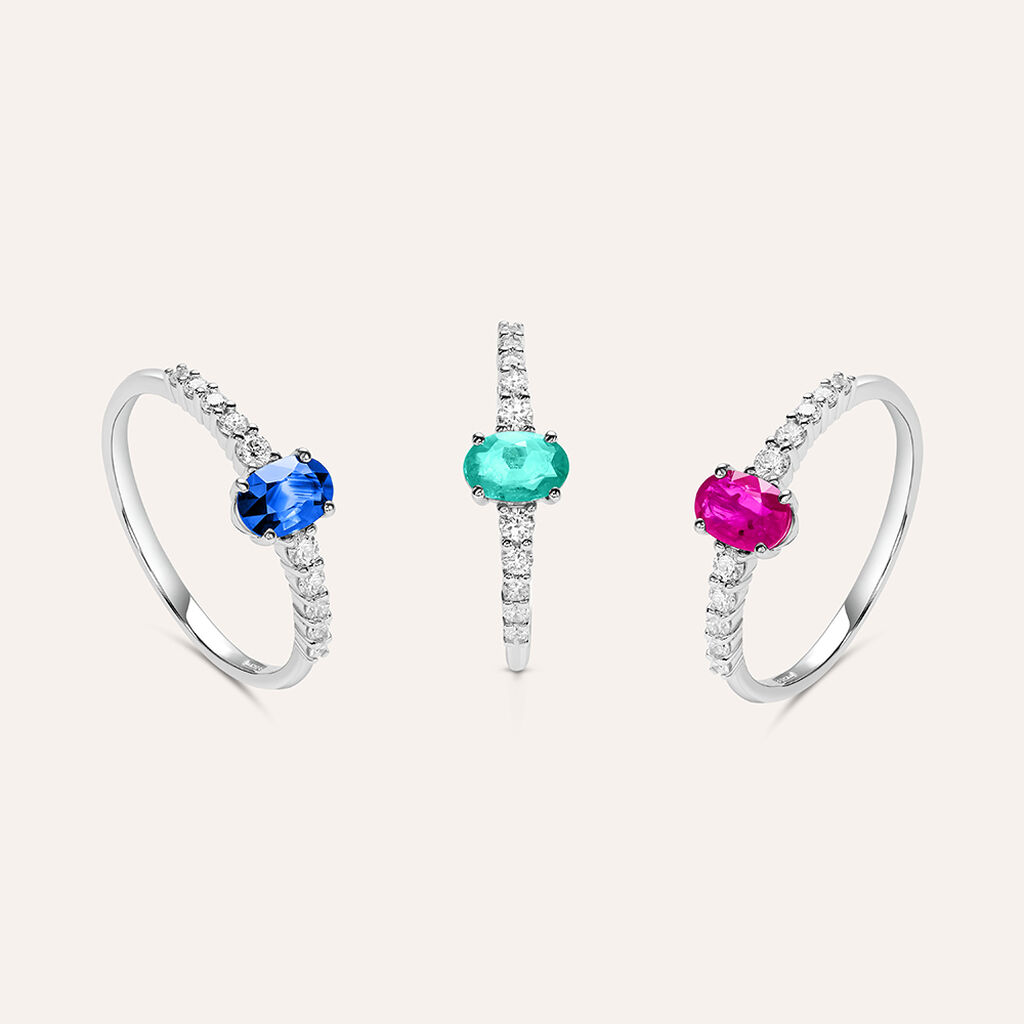 Anello Solitario Charlotte Oro Bianco Zaffiro Diamante - Anelli Donna | Stroili