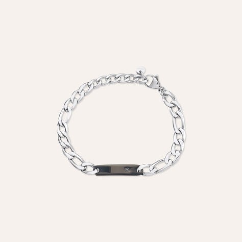 Bracciale Con Targhetta Man Code Acciaio Bicolore Bianco / Nero Cubic Zirconia - Bracciali con Incisione Uomo | Stroili
