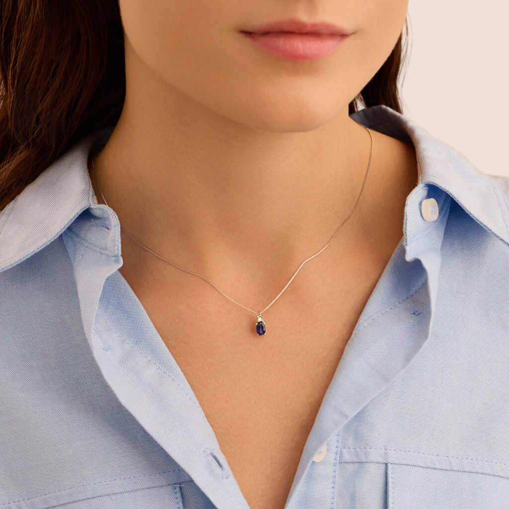 Collana Punto Luce Elizabeth Crown Oro Bianco Zaffiro Diamante