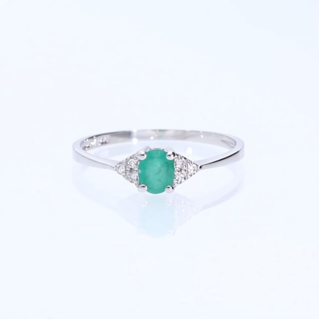 Anello Solitario Elizabeth Crown Oro Bianco Smeraldo Diamante - Anelli con Pietre Donna | Stroili