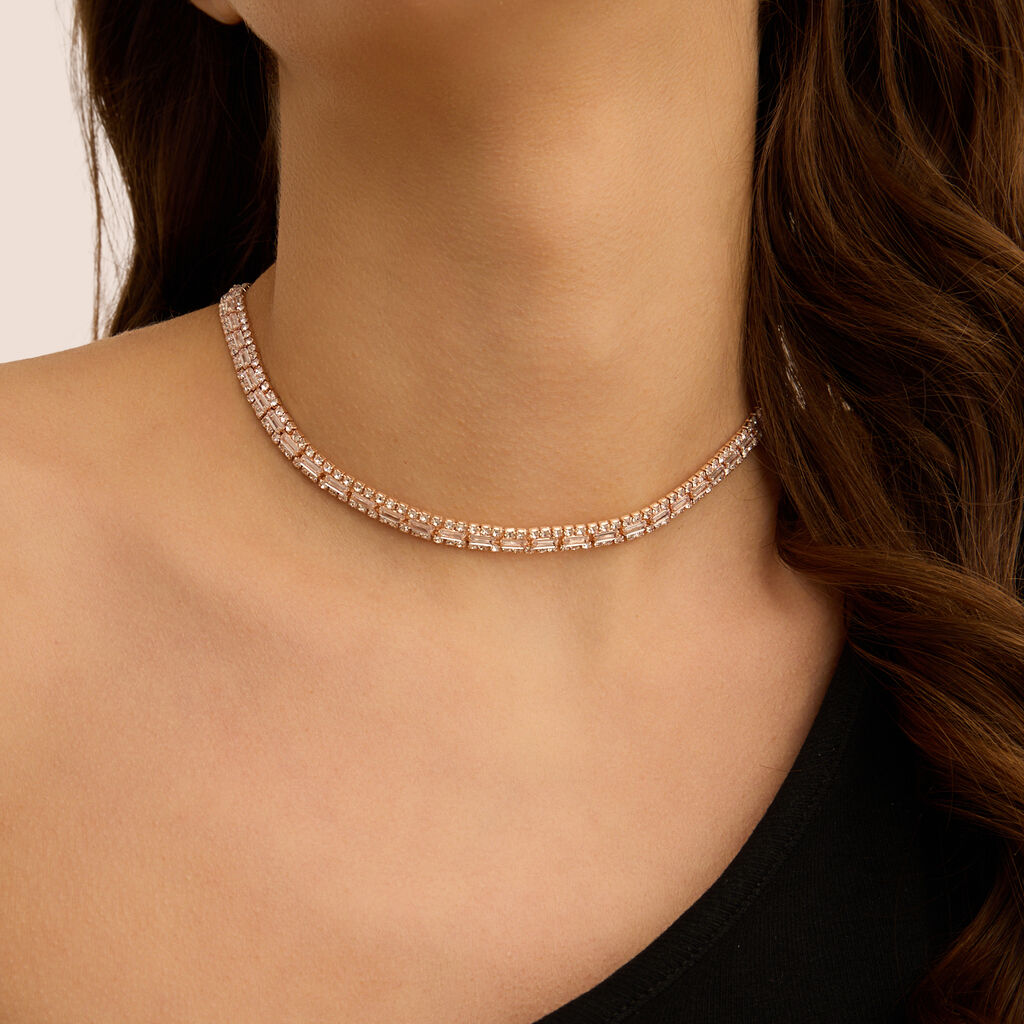 Collana Tennis Romantic Shine Metallo Rosa Cristallo