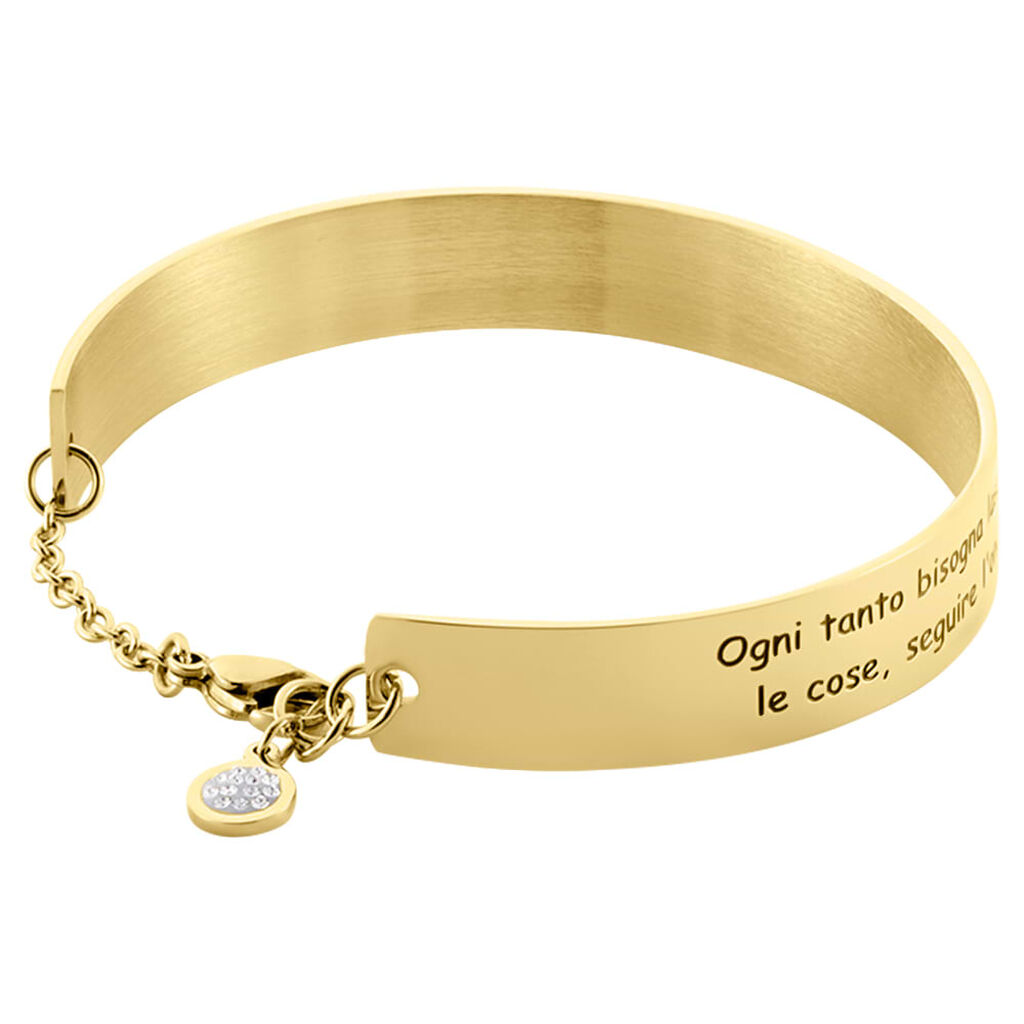 Bangle Lady Message Acciaio Dorato Destiny e Cristalli - Bracciali Donna | Stroili