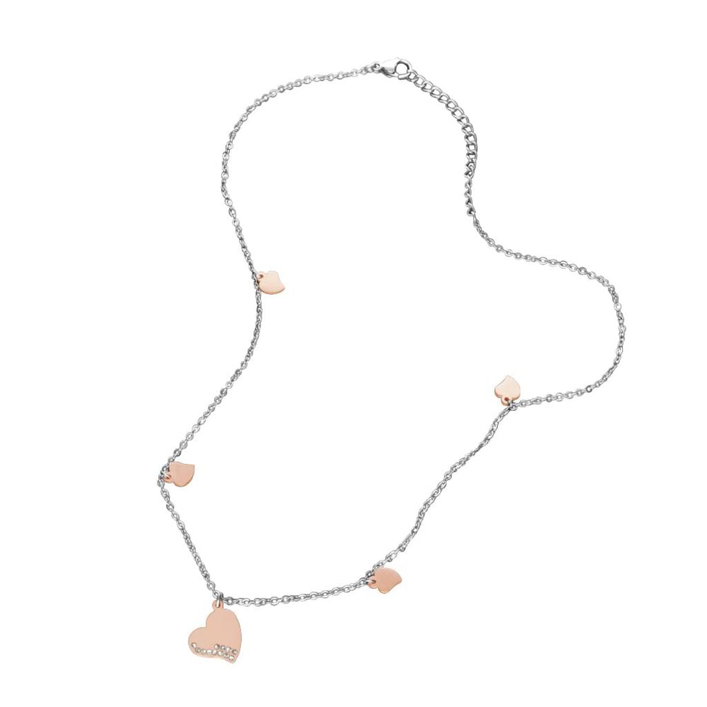 Collana Lady Chic Acciaio Bicolore Cuore e Cristalli