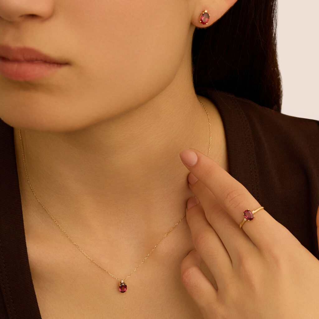 Anello Solitario Jasmine Oro Giallo Rodolite Diamante