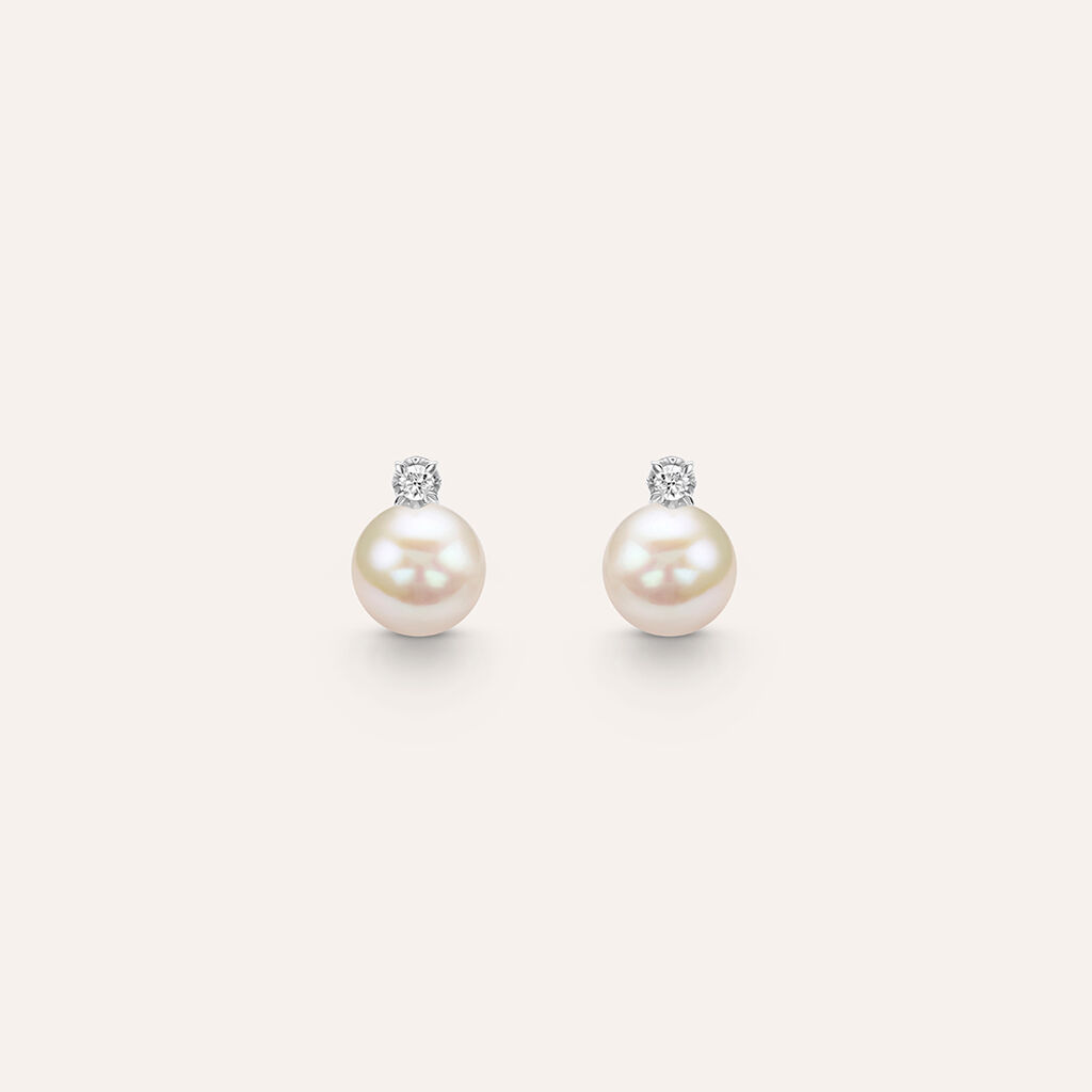 Orecchini Lobo Gold Pearls Oro Bianco Perla D'Acqua Dolce Diamante - Orecchini a Lobo Donna | Stroili