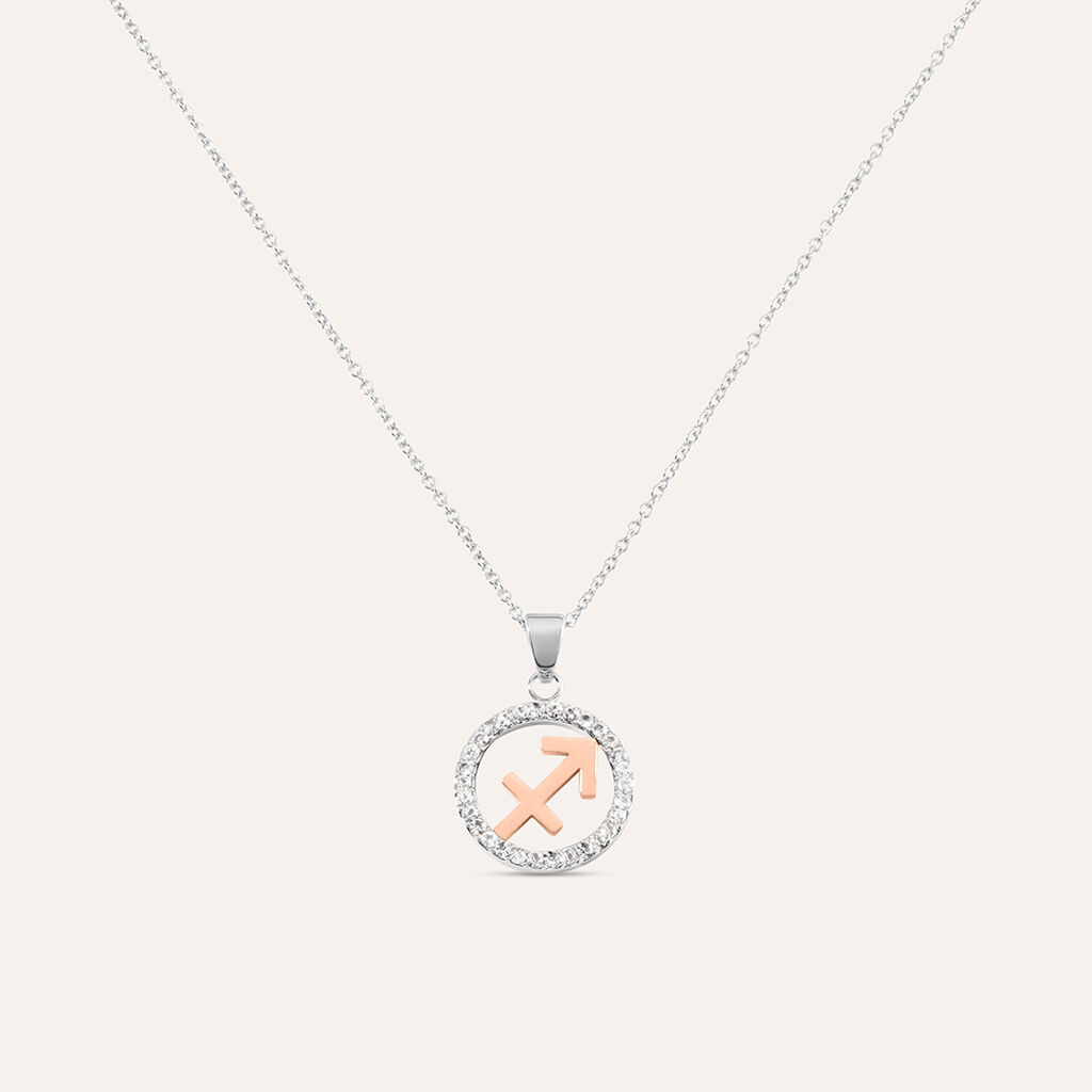 Collana Sunrise Acciaio Bicolore Bianco / Rosa Cubic Zirconia