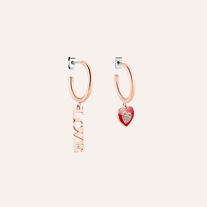 Orecchini Spaiati Lady Sweet Acciaio Rosa Cristallo - Orecchini a Cerchio Donna | Stroili