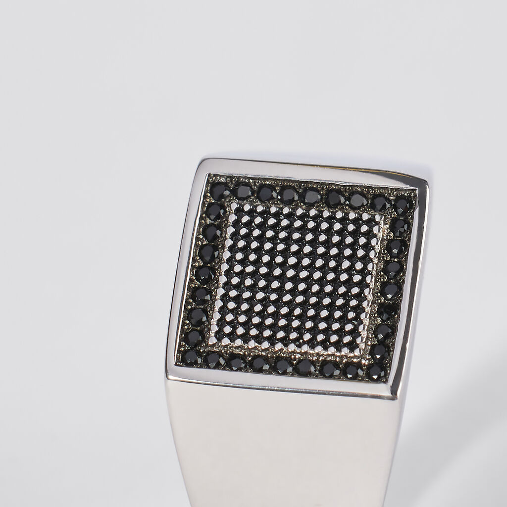 Anello Chevalier Gentleman Argento Bicolore Bianco / Nero Cubic Zirconia