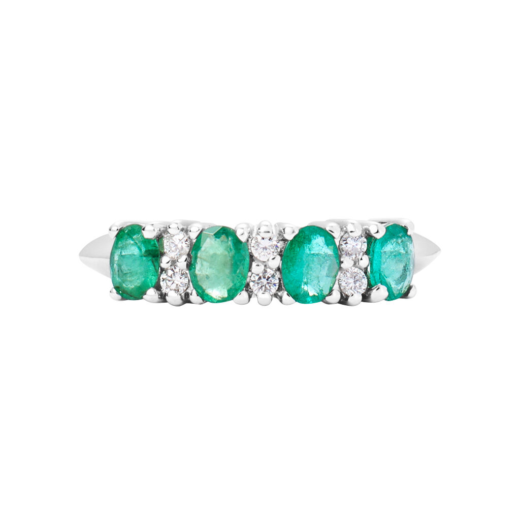 Anello Riviere Elizabeth Crown Oro Bianco Smeraldo Diamante - Anelli Riviere Donna | Stroili