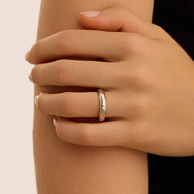 Fede Classica Leggera 4 mm Oro Bianco Diamante - Anelli con Incisione Unisex | Stroili
