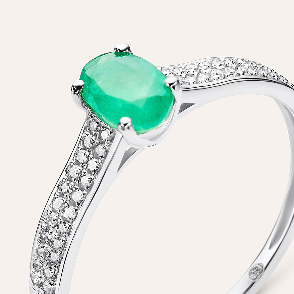 Anello Solitario Charlotte Oro Bianco Smeraldo Diamante - Anelli con Pietre Donna | Stroili