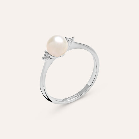 Anello Solitario Gabrielle Oro Bianco Perla D'Acqua Dolce Cubic Zirconia - Anelli con Pietre Donna | Stroili