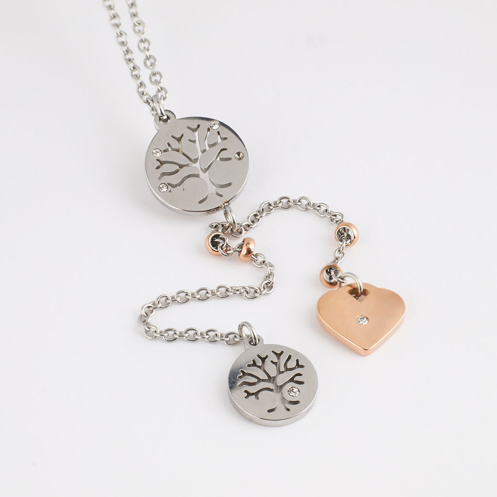 Collana Sunrise Acciaio Bicolore Bianco / Rosa Cristallo