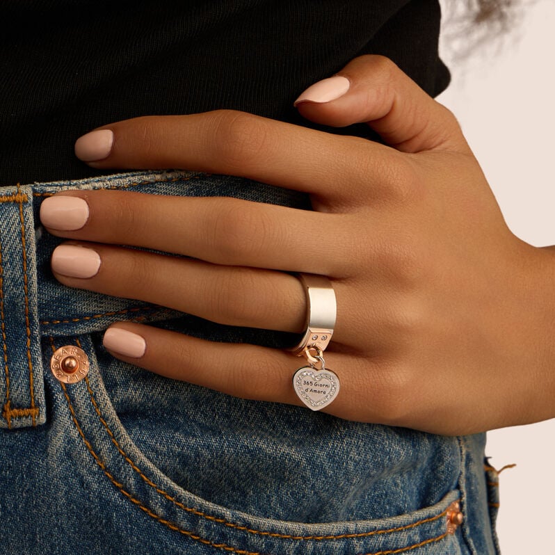 Anello Fascia Sunrise Acciaio Bicolore Bianco / Rosa Cristallo - Anelli con Ciondoli Donna | Stroili
