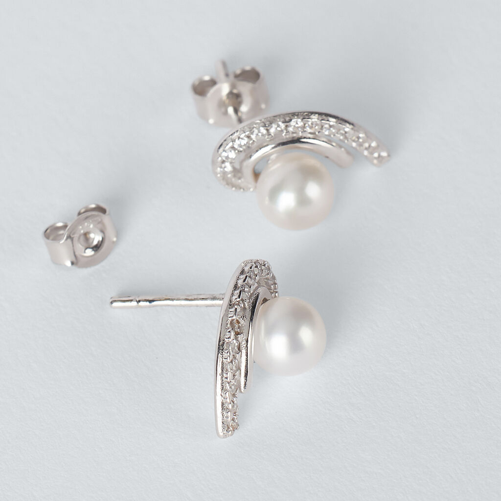 Orecchini Lobo Gabrielle Oro Bianco Perla D'Acqua Dolce Cubic Zirconia