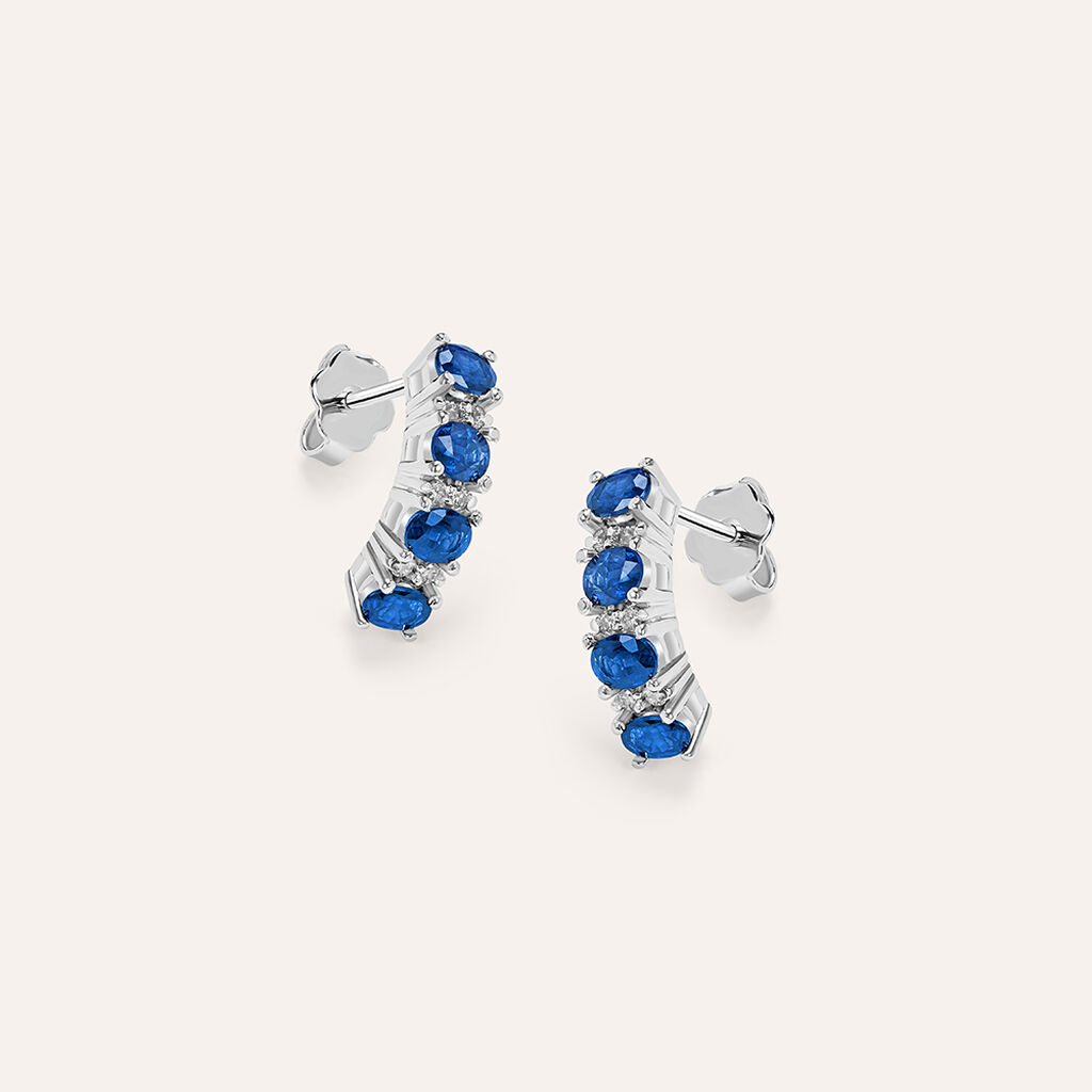 Orecchini A Cerchio Elizabeth Crown Oro Bianco Zaffiro Diamante