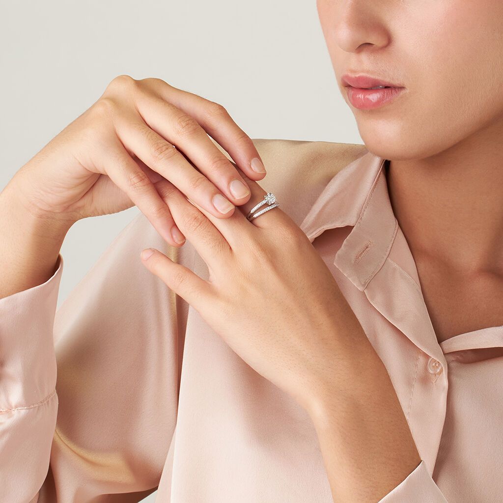 Anello Solitario Petali Oro Bianco Diamante - Anelli con Pietre Donna | Stroili