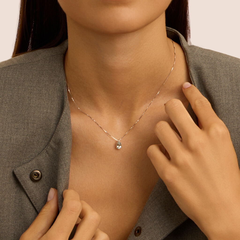 Collana Acquamarina Oro Bianco Acquamarina Diamante