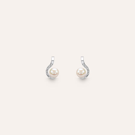 Orecchini Lobo Gold Pearls Oro Bianco Perla D'Acqua Dolce Diamante - Orecchini a Lobo Donna | Stroili