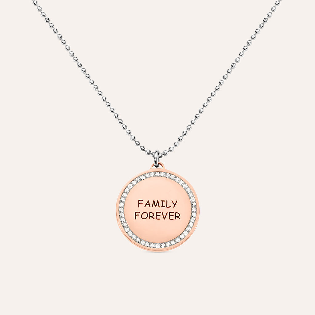 Collana Lady Message Acciaio Bicolore Family e Cristalli