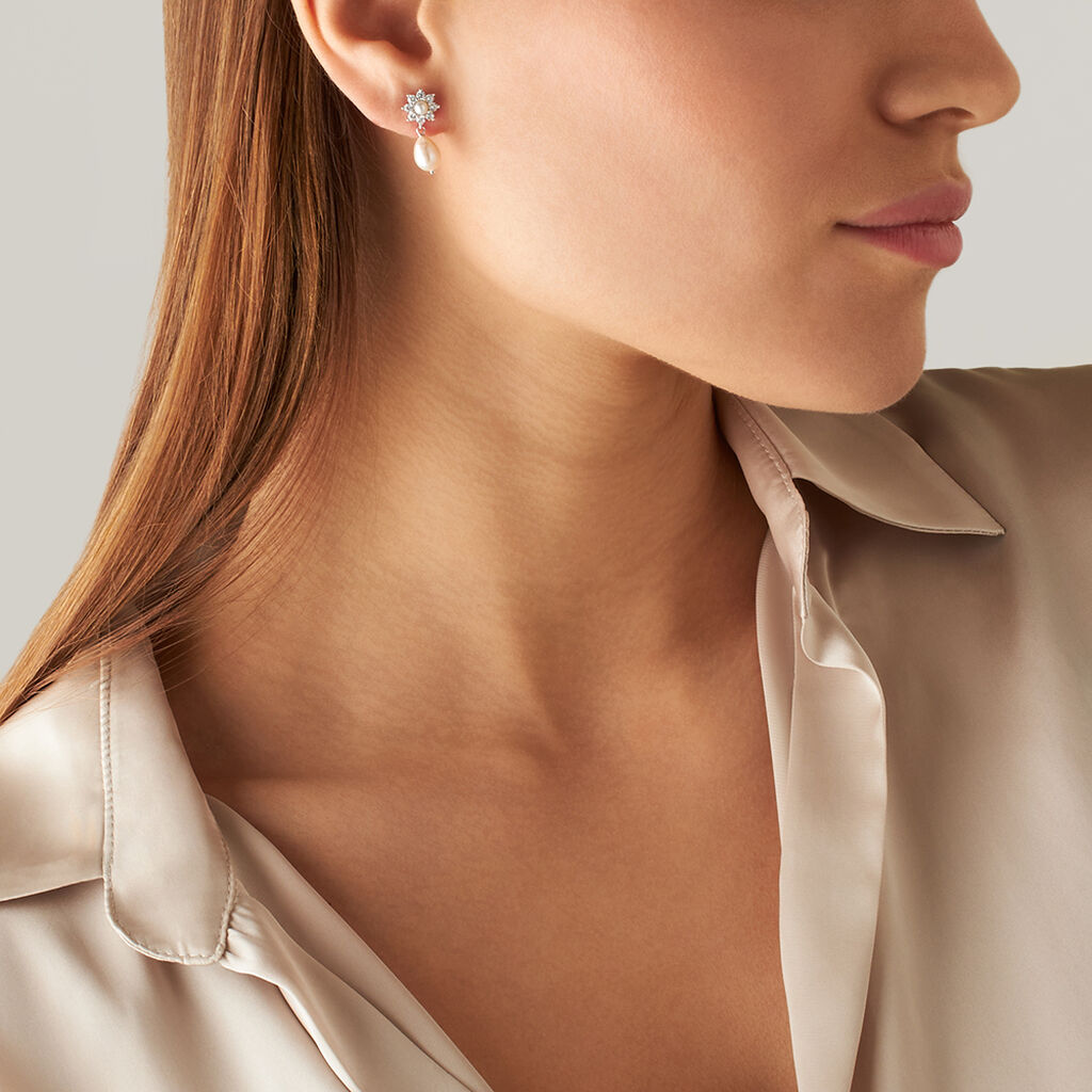Orecchini Lobo Silver Pearls Argento Rodiato Perla sintetica Cubic Zirconia - Orecchini a Lobo Donna | Stroili