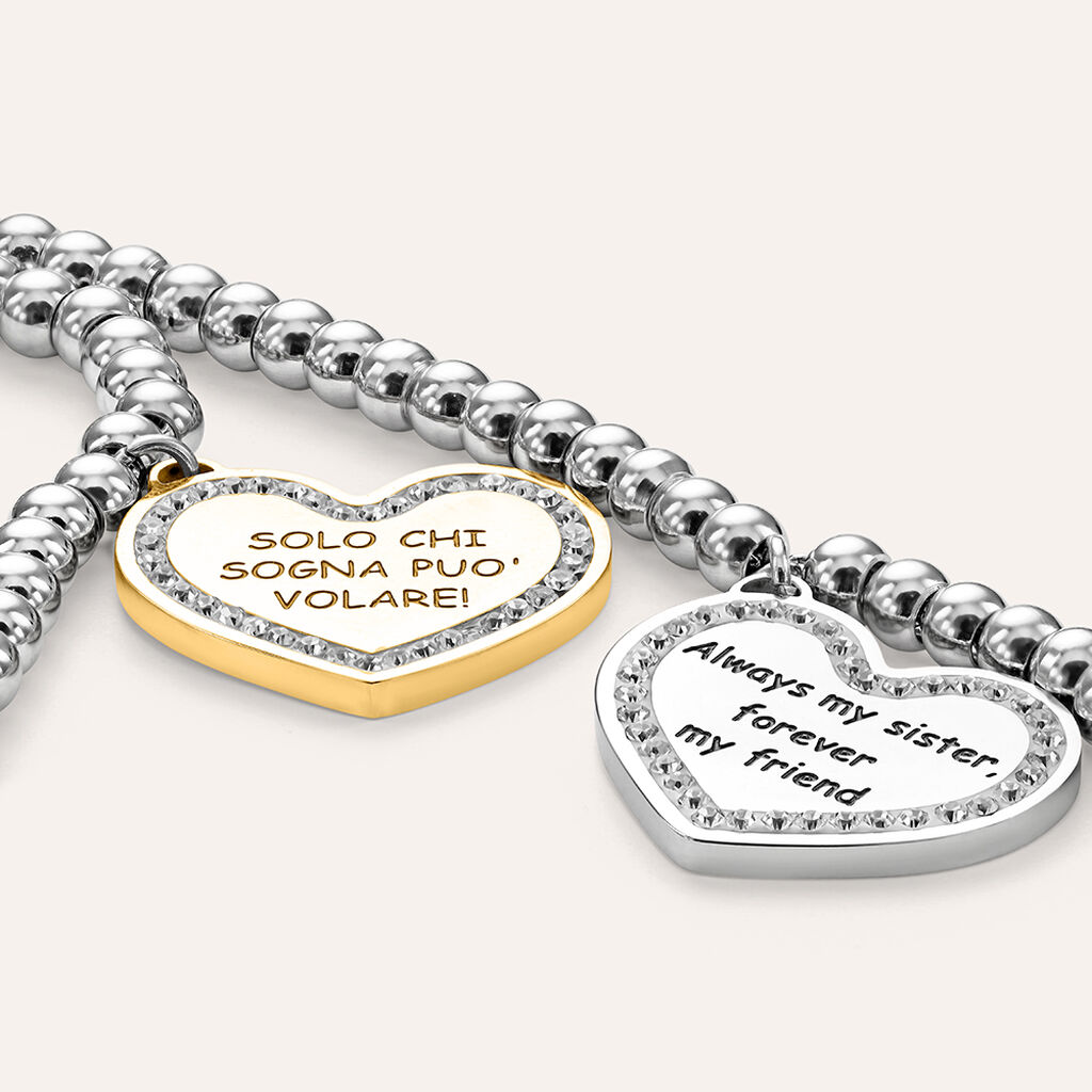Bracciale Lady Message Acciaio Bicolore Giallo / Bianco Cristallo - Bracciali con Incisione Donna | Stroili