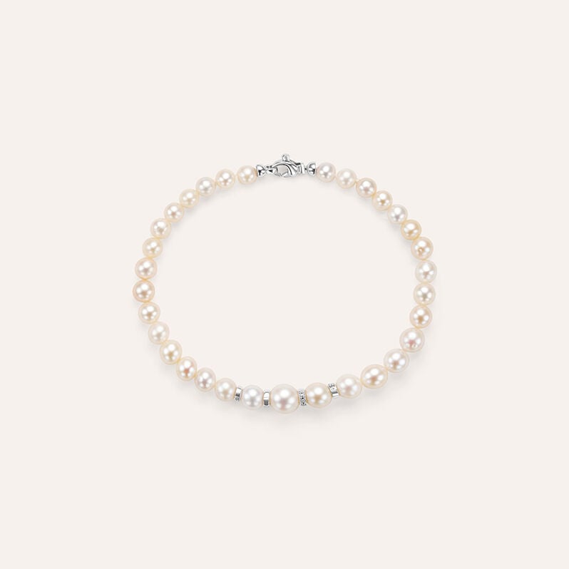 Bracciale Gold Pearls Oro Bianco Perla D'Acqua Dolce Diamante - Bracciali Donna | Stroili