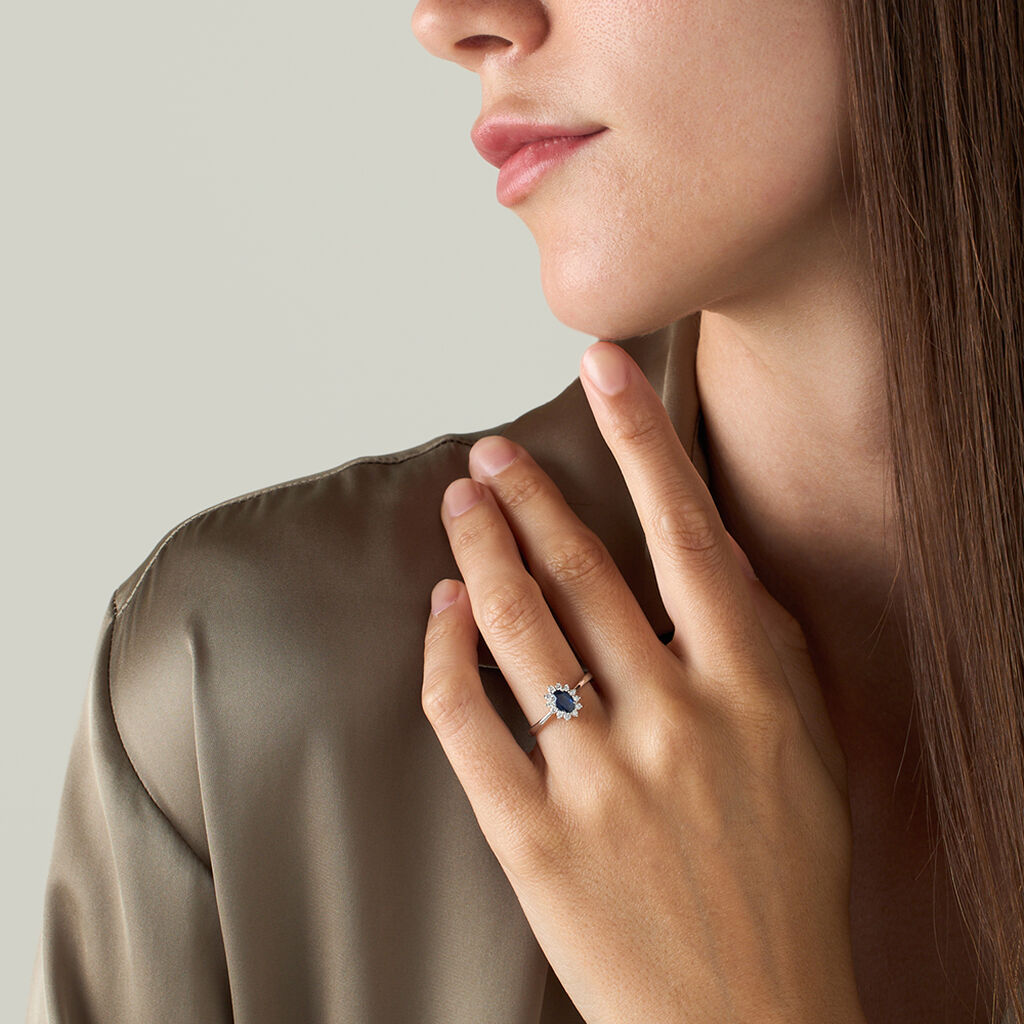 Anello Solitario Charlotte Oro Bianco Zaffiro Diamante - Anelli con Pietre Donna | Stroili