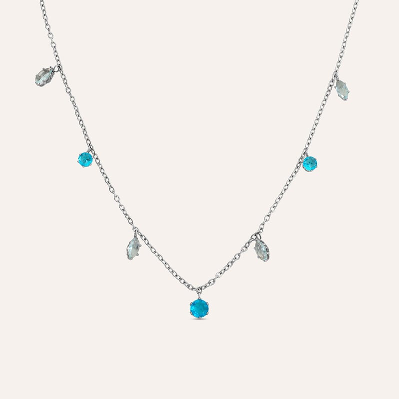 Collana Acciaio Cristallo Azzurro 40+5cm  - Collane Donna | Stroili