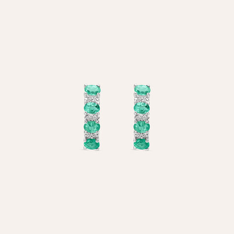 Orecchini A Cerchio Elizabeth Crown Oro Bianco Smeraldo Diamante - Orecchini a Cerchio Donna | Stroili