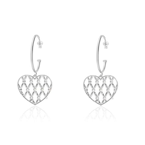 Orecchini a cerchio in ottone rodiato con pendente cuore e brillanti - Orecchini a Cerchio Donna | Stroili
